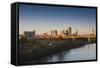 City Skyline from the Arkansas River, Dawn, Little Rock, Arkansas, USA-Walter Bibikow-Framed Stretched Canvas