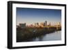 City Skyline from the Arkansas River, Dawn, Little Rock, Arkansas, USA-Walter Bibikow-Framed Photographic Print