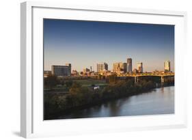 City Skyline from the Arkansas River, Dawn, Little Rock, Arkansas, USA-Walter Bibikow-Framed Photographic Print