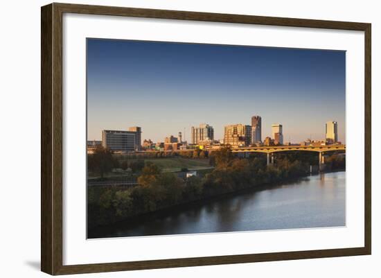 City Skyline from the Arkansas River, Dawn, Little Rock, Arkansas, USA-Walter Bibikow-Framed Photographic Print