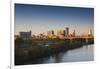 City Skyline from the Arkansas River, Dawn, Little Rock, Arkansas, USA-Walter Bibikow-Framed Photographic Print