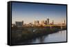 City Skyline from the Arkansas River, Dawn, Little Rock, Arkansas, USA-Walter Bibikow-Framed Stretched Canvas