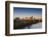 City Skyline from the Arkansas River, Dawn, Little Rock, Arkansas, USA-Walter Bibikow-Framed Photographic Print