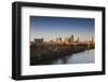 City Skyline from the Arkansas River, Dawn, Little Rock, Arkansas, USA-Walter Bibikow-Framed Photographic Print