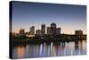 City Skyline from the Arkansas River, Dusk, Little Rock, Arkansas, USA-Walter Bibikow-Stretched Canvas