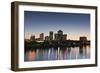 City Skyline from the Arkansas River, Dusk, Little Rock, Arkansas, USA-Walter Bibikow-Framed Photographic Print