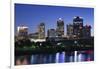 City Skyline from the Arkansas River, Dusk, Little Rock, Arkansas, USA-Walter Bibikow-Framed Photographic Print