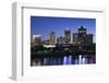 City Skyline from the Arkansas River, Dusk, Little Rock, Arkansas, USA-Walter Bibikow-Framed Photographic Print