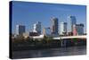 City Skyline from the Arkansas River, Little Rock, Arkansas, USA-Walter Bibikow-Stretched Canvas