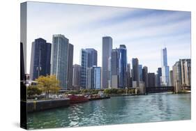 City Skyline from the Chicago River, Chicago, Illinois, United States of America, North America-Amanda Hall-Stretched Canvas
