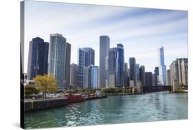 City Skyline from the Chicago River, Chicago, Illinois, United States of America, North America-Amanda Hall-Stretched Canvas