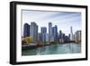 City Skyline from the Chicago River, Chicago, Illinois, United States of America, North America-Amanda Hall-Framed Photographic Print