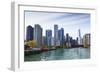 City Skyline from the Chicago River, Chicago, Illinois, United States of America, North America-Amanda Hall-Framed Photographic Print