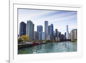 City Skyline from the Chicago River, Chicago, Illinois, United States of America, North America-Amanda Hall-Framed Photographic Print