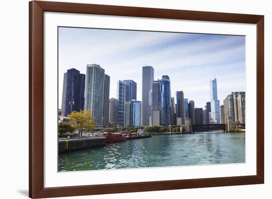 City Skyline from the Chicago River, Chicago, Illinois, United States of America, North America-Amanda Hall-Framed Photographic Print