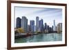 City Skyline from the Chicago River, Chicago, Illinois, United States of America, North America-Amanda Hall-Framed Photographic Print