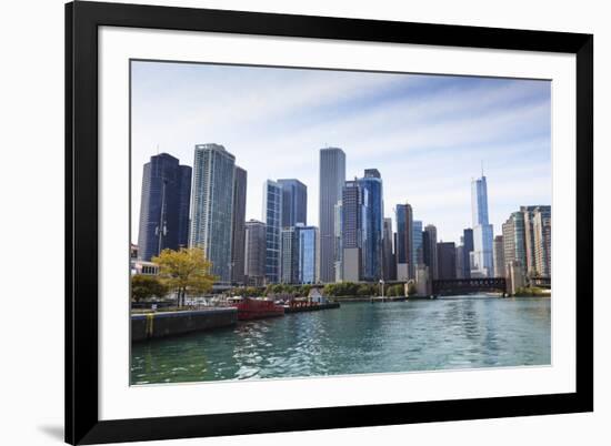 City Skyline from the Chicago River, Chicago, Illinois, United States of America, North America-Amanda Hall-Framed Photographic Print