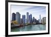 City Skyline from the Chicago River, Chicago, Illinois, United States of America, North America-Amanda Hall-Framed Photographic Print