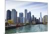 City Skyline from the Chicago River, Chicago, Illinois, United States of America, North America-Amanda Hall-Mounted Photographic Print