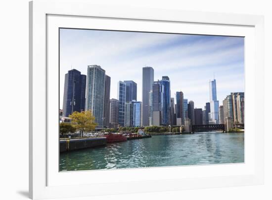 City Skyline from the Chicago River, Chicago, Illinois, United States of America, North America-Amanda Hall-Framed Photographic Print