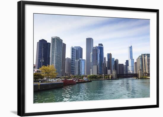 City Skyline from the Chicago River, Chicago, Illinois, United States of America, North America-Amanda Hall-Framed Photographic Print