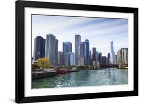 City Skyline from the Chicago River, Chicago, Illinois, United States of America, North America-Amanda Hall-Framed Photographic Print