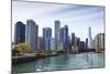 City Skyline from the Chicago River, Chicago, Illinois, United States of America, North America-Amanda Hall-Mounted Premium Photographic Print