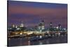 City Skyline from Waterloo Bridge at Dusk.-Jon Hicks-Stretched Canvas