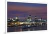 City Skyline from Waterloo Bridge at Dusk.-Jon Hicks-Framed Photographic Print