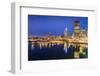 City skyline including Vancouver Lookout Tower as viewed from Canada Place at dusk, Vancouver, Brit-Frank Fell-Framed Photographic Print