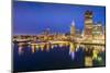 City skyline including Vancouver Lookout Tower as viewed from Canada Place at dusk, Vancouver, Brit-Frank Fell-Mounted Photographic Print