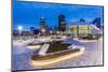 City skyline including Vancouver Lookout Tower as viewed from Canada Place at dusk, Vancouver, Brit-Frank Fell-Mounted Photographic Print