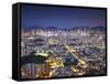 City Skyline of Kowloon and Hong Kong Island from Lion Rock, Hong Kong, China-Ian Trower-Framed Stretched Canvas