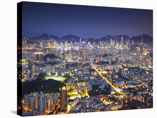 City Skyline of Kowloon and Hong Kong Island from Lion Rock, Hong Kong, China-Ian Trower-Stretched Canvas