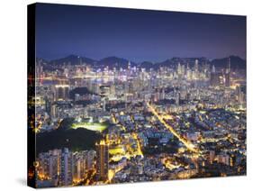 City Skyline of Kowloon and Hong Kong Island from Lion Rock, Hong Kong, China-Ian Trower-Stretched Canvas