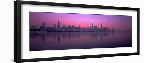 City skyline reflecting in Lake Michigan at dusk, Chicago, Illinois, USA-Panoramic Images-Framed Photographic Print