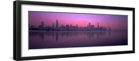 City skyline reflecting in Lake Michigan at dusk, Chicago, Illinois, USA-Panoramic Images-Framed Photographic Print