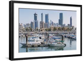 City Skyline Viewed from Souk Shark Mall and Kuwait Harbour, Kuwait City, Kuwait, Middle East-Gavin-Framed Photographic Print