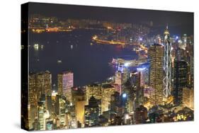 City skyline viewed from Victoria Peak by night, Hong Kong, China, Asia-Fraser Hall-Stretched Canvas