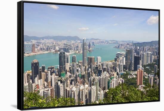 City skyline, viewed from Victoria Peak, Hong Kong, China, Asia-Fraser Hall-Framed Stretched Canvas