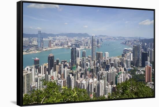 City skyline, viewed from Victoria Peak, Hong Kong, China, Asia-Fraser Hall-Framed Stretched Canvas