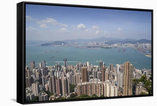 City skyline, viewed from Victoria Peak, Hong Kong, China, Asia-Fraser Hall-Framed Stretched Canvas