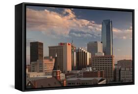 City Skyline with Devon Tower at Dusk, Oklahoma City, Oklahoma, USA-Walter Bibikow-Framed Stretched Canvas