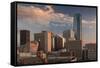 City Skyline with Devon Tower at Dusk, Oklahoma City, Oklahoma, USA-Walter Bibikow-Framed Stretched Canvas