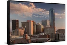 City Skyline with Devon Tower at Dusk, Oklahoma City, Oklahoma, USA-Walter Bibikow-Framed Stretched Canvas