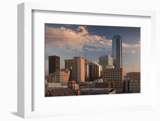 City Skyline with Devon Tower at Dusk, Oklahoma City, Oklahoma, USA-Walter Bibikow-Framed Photographic Print