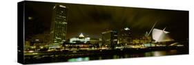 City Skyline with Milwaukee Art Museum at Night, Milwaukee, Wisconsin, USA-null-Stretched Canvas