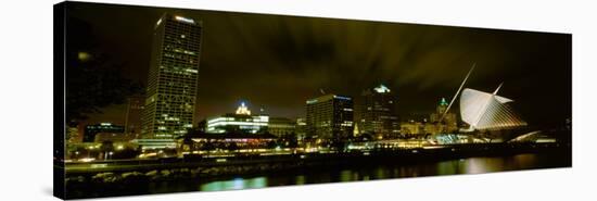 City Skyline with Milwaukee Art Museum at Night, Milwaukee, Wisconsin, USA-null-Stretched Canvas