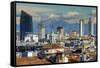 City Skyline with the Alps in the Background, Milan, Lombardy, Italy-Stefano Politi Markovina-Framed Stretched Canvas