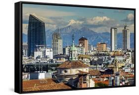 City Skyline with the Alps in the Background, Milan, Lombardy, Italy-Stefano Politi Markovina-Framed Stretched Canvas
